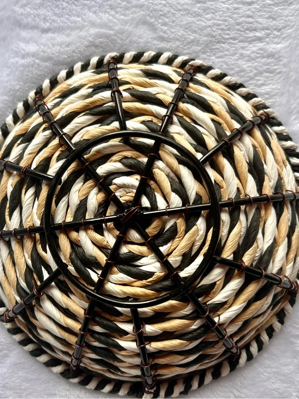 Handwoven Natural, White & Black- Wicker & Wire Decorative Basket - Home Accents